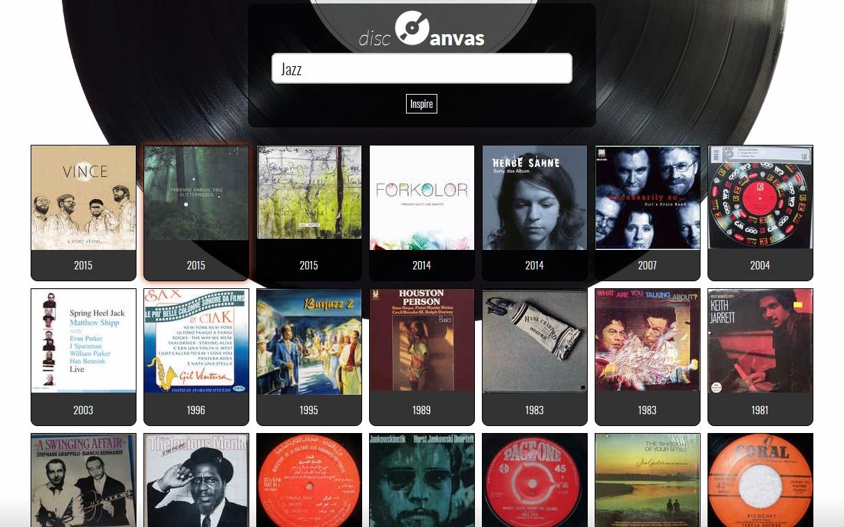 Grid of album cover designs from discCanvas
